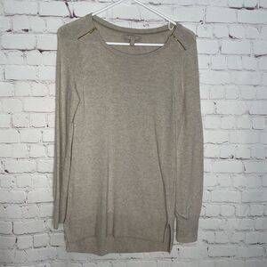 Banana Republic Touch of Cashmere Zip Shoulder Sweater Women Size‎ M Beige Wool
